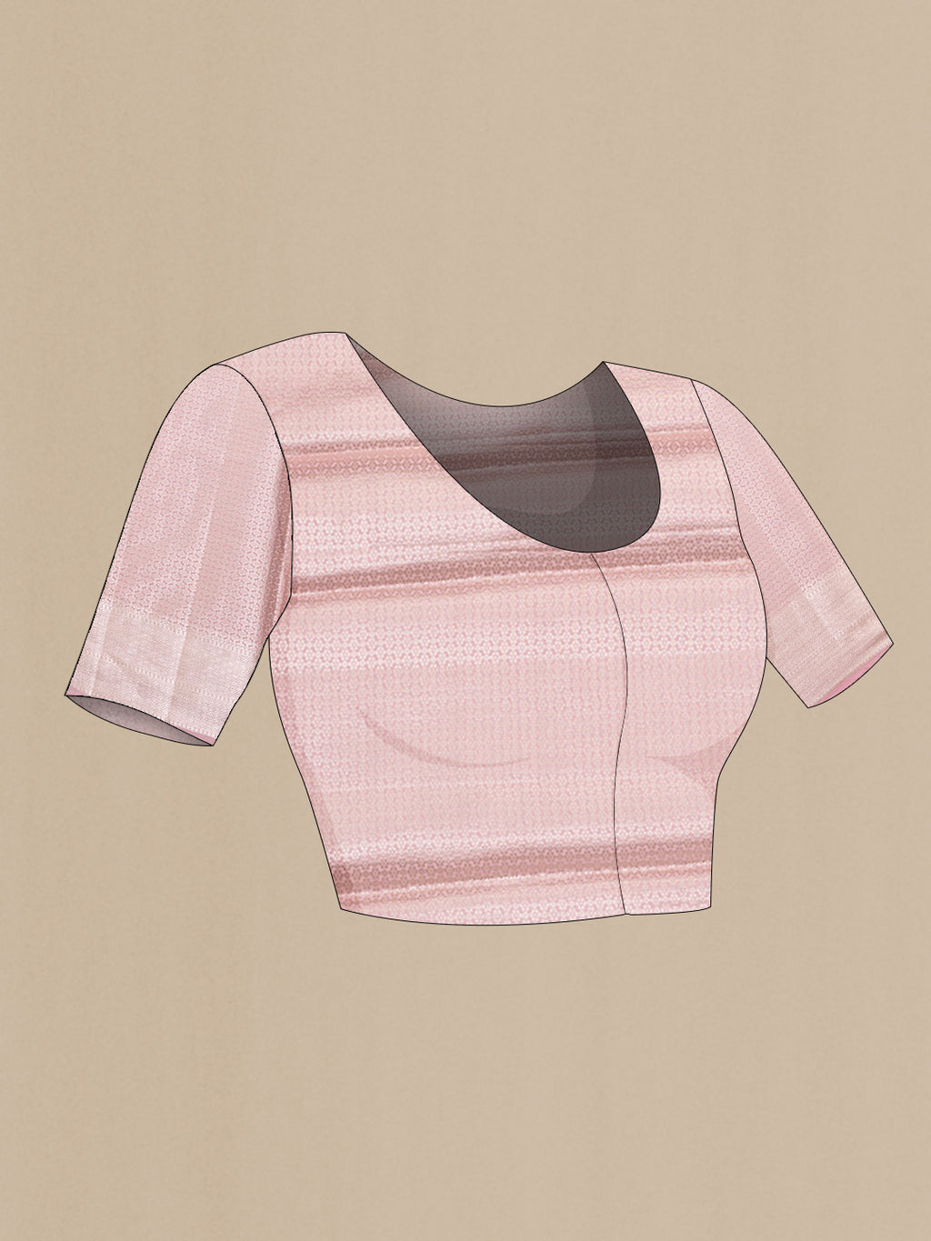Close up image of the blouse of Rose pink Dual Tone Tussar Silk Saree with Plain Body and Zari Border. 