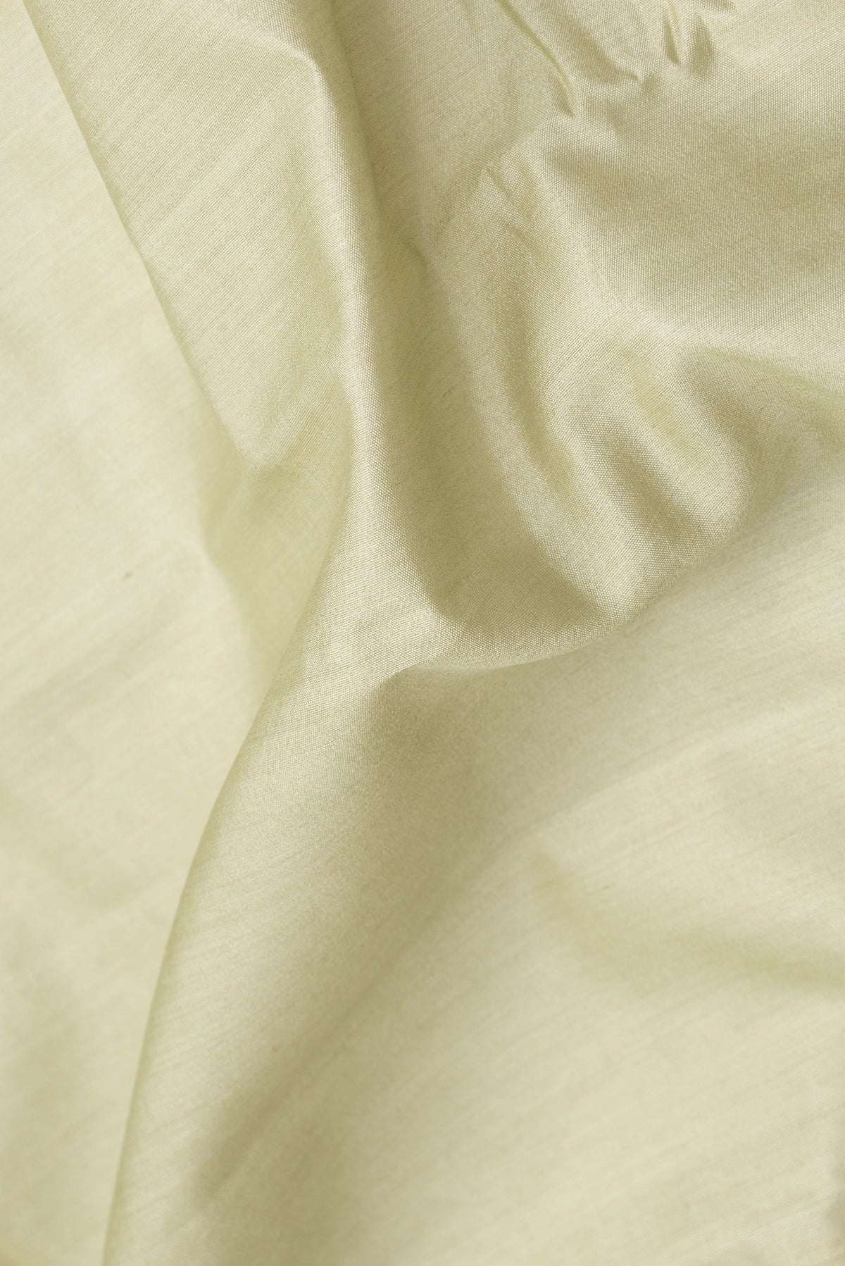 Close up of Pista Green Dual Tone Tussar Silk Saree with Plain Body and Zari Border.  displaying folds