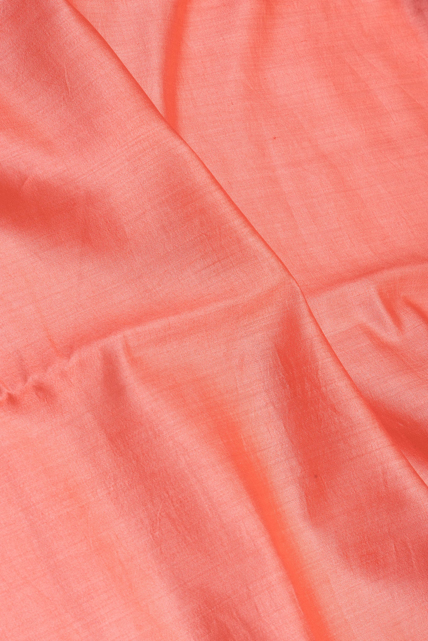 Close up of Peach Tussar Silk Saree with Plain Body and Fancy Border.  displaying folds