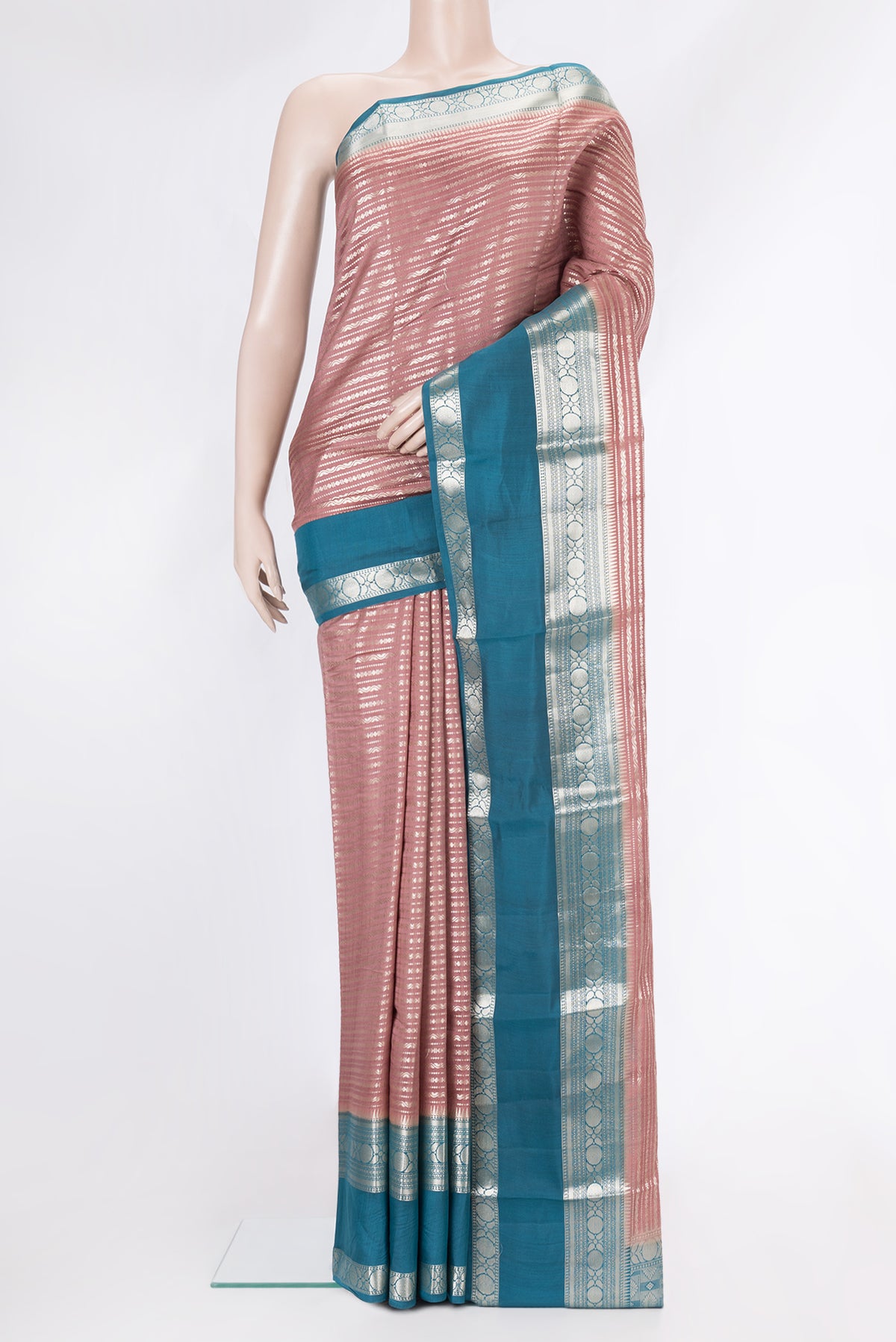 Brown Dual Tone Tussar Silk Saree with Zari Brocade on the body and Zari Border.  displayed on a mannequin
