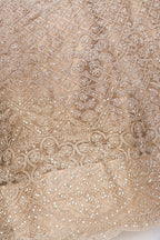 Detailed shot of Caramel Raw Silk Womens Lehenga set featuring Embroidered Choli paired with Caramel Embroidered Skirt with Embroidered Border and a Embroidered dupatta in Caramel