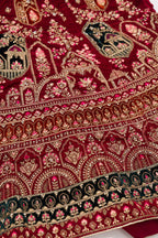 Detailed shot of Dark Pink Banarasi Silk Womens Lehenga set featuring Embroidered Choli paired with Dark Pink Embroidered Skirt with Embroidered Border and a Embroidered dupatta in Dark Pink