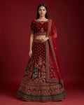 Dark Pink Banarasi Silk Womens Lehenga set featuring Embroidered Choli paired with Dark Pink Embroidered Skirt with Embroidered Border and a Embroidered dupatta in Dark Pink