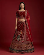 Dark Pink Banarasi Silk Womens Lehenga set featuring Embroidered Choli paired with Dark Pink Embroidered Skirt with Embroidered Border and a Embroidered dupatta in Dark Pink