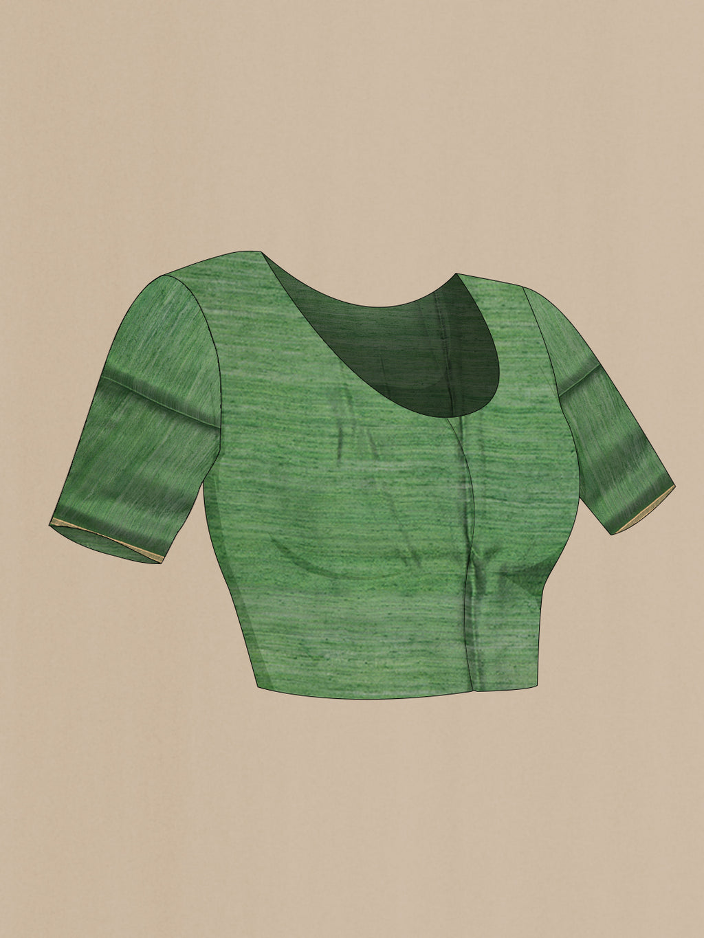 Close up image of the blouse of Pure Silk Bottle Green Dual Tone Tussar Saree with Plain Body and Fancy Border. 