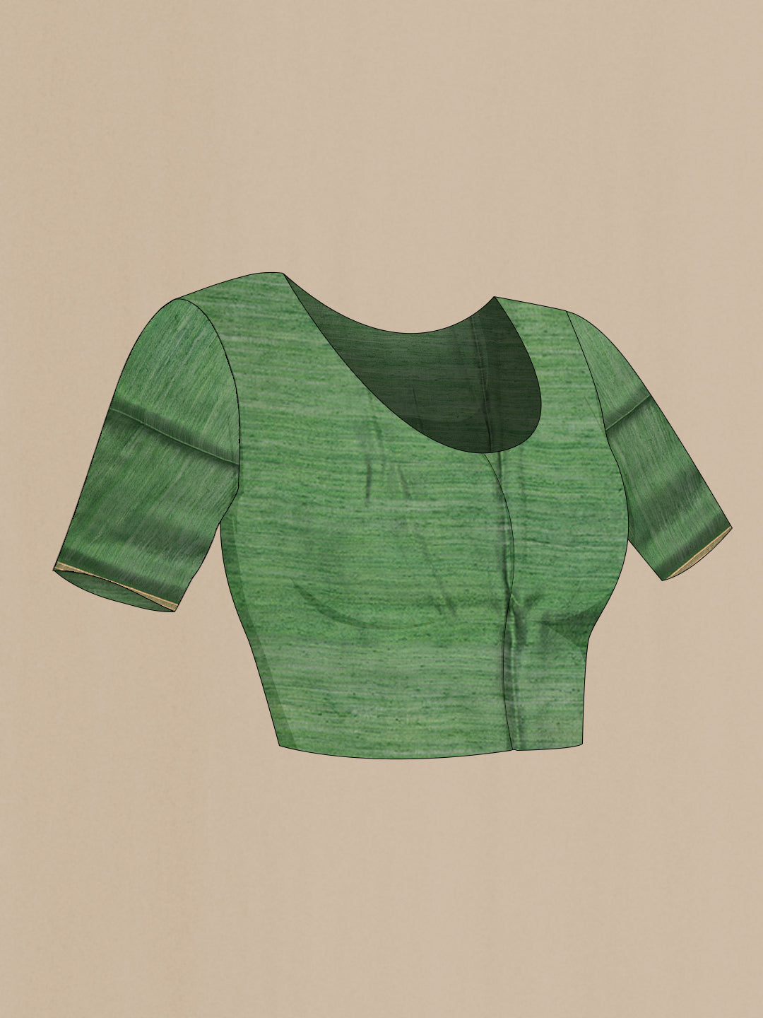 Close up image of the blouse of Pure Silk Bottle Green Dual Tone Tussar Saree with Plain Body and Fancy Border. 