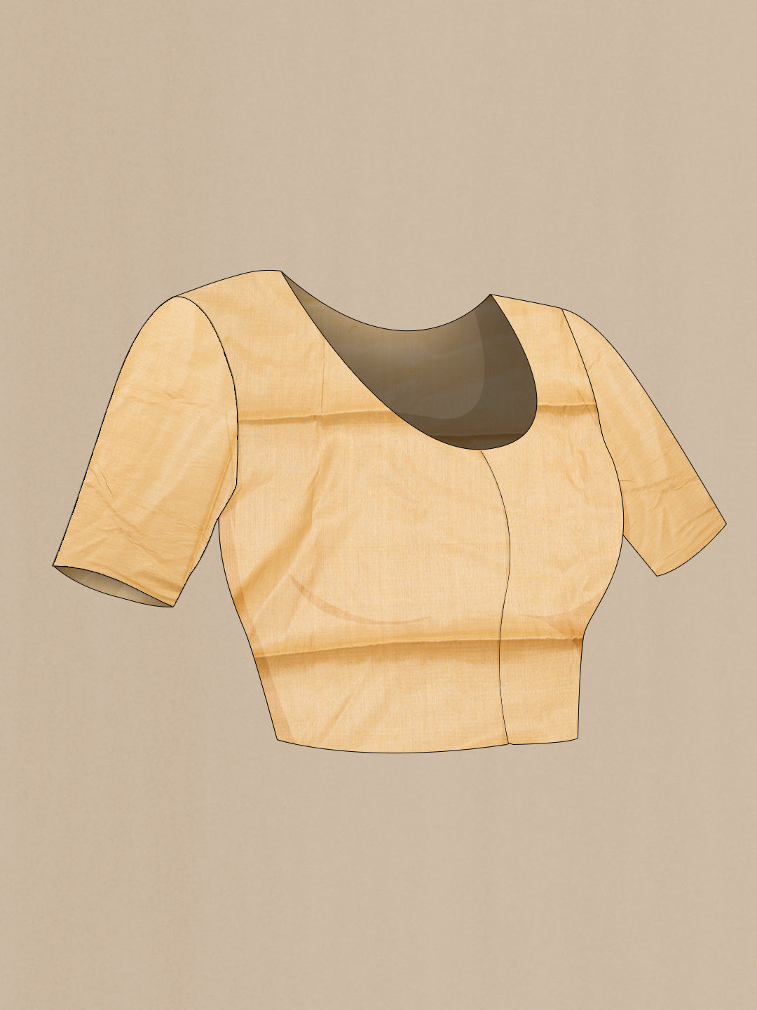 Close up image of the blouse of Pure Silk Brown Tussar Saree with Zari And Thread Butta on the body and Plain Border. 