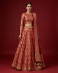Imperial Pink Banarasi Silk Womens Lehenga set featuring Zari Brocade Choli paired with Imperial Pink Zari Brocade Skirt with Zari Border and a Zari Butta dupatta in Imperial Pink
