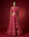 Dark Pink Banarasi Silk Womens Lehenga set featuring Zari Brocade Choli paired with Dark Pink Zari Brocade Skirt with Zari Border and a Zari Butta dupatta in Dark Pink