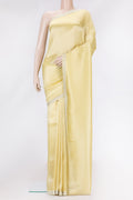 Yellow Dual Tone Mysore Georgette Saree with Zari Brocade on the body and Embroidery Border.  displayed on a mannequin