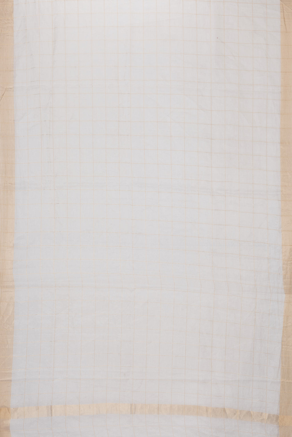 Flat view of Silver Dual Tone Organza Silk Saree with Checked design on the body and Zari Border. 