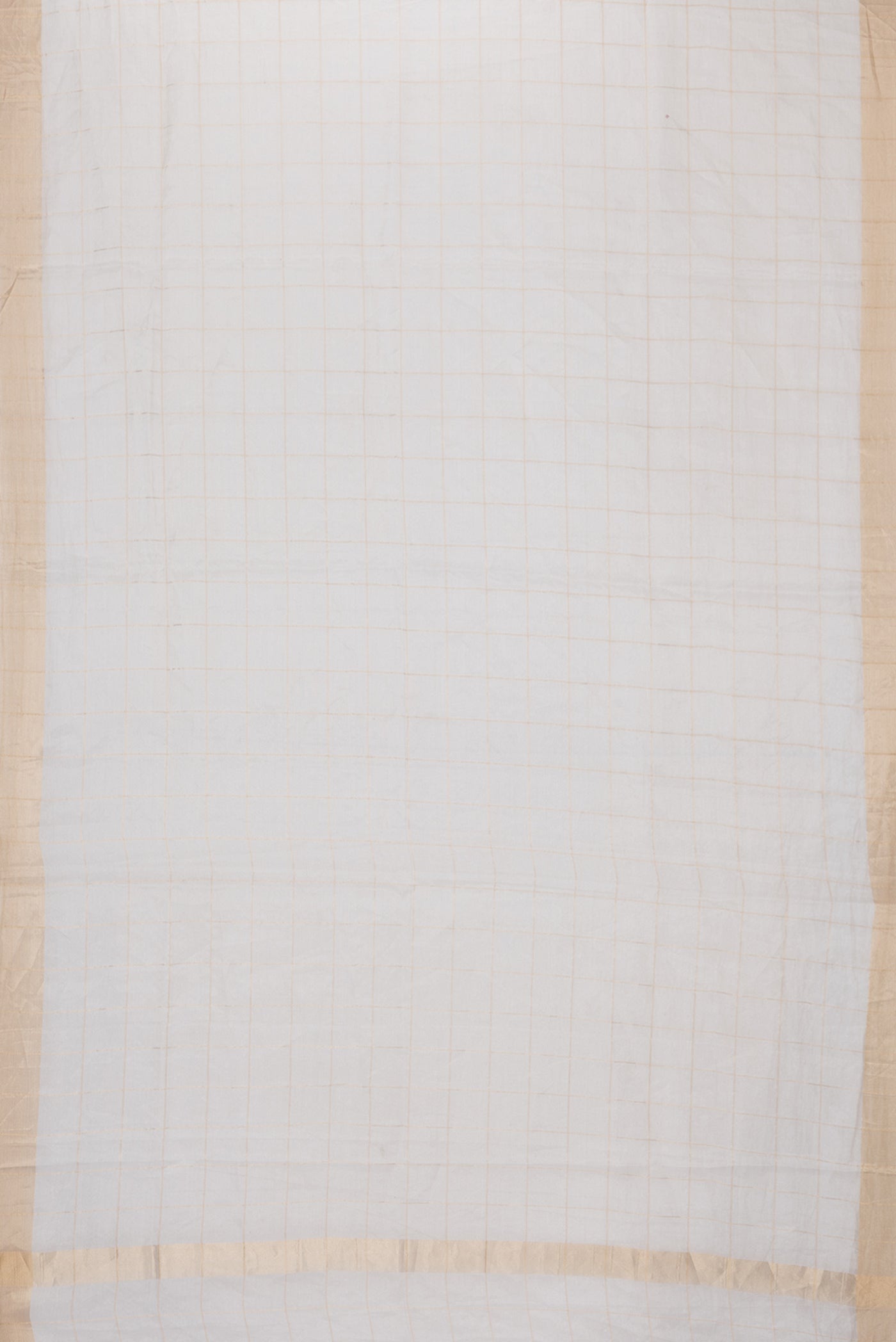 Flat view of Silver Dual Tone Organza Silk Saree with Checked design on the body and Zari Border. 