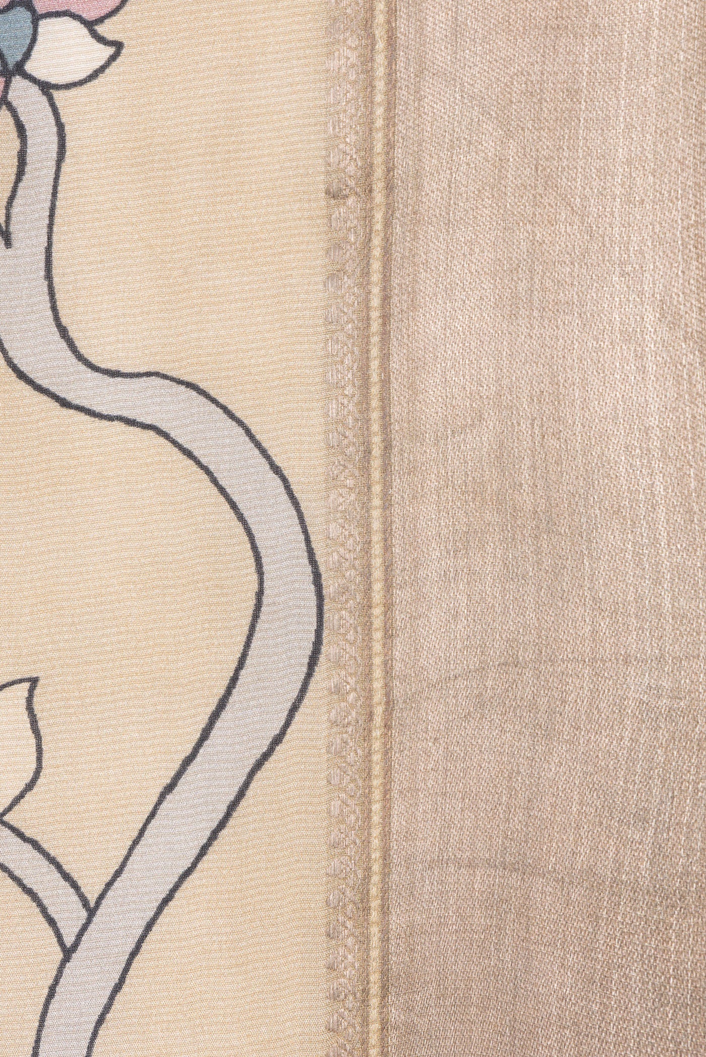 Border image of Beige Dual Tone Tussar Silk Saree with Printed design on the body and Zari Border. 
