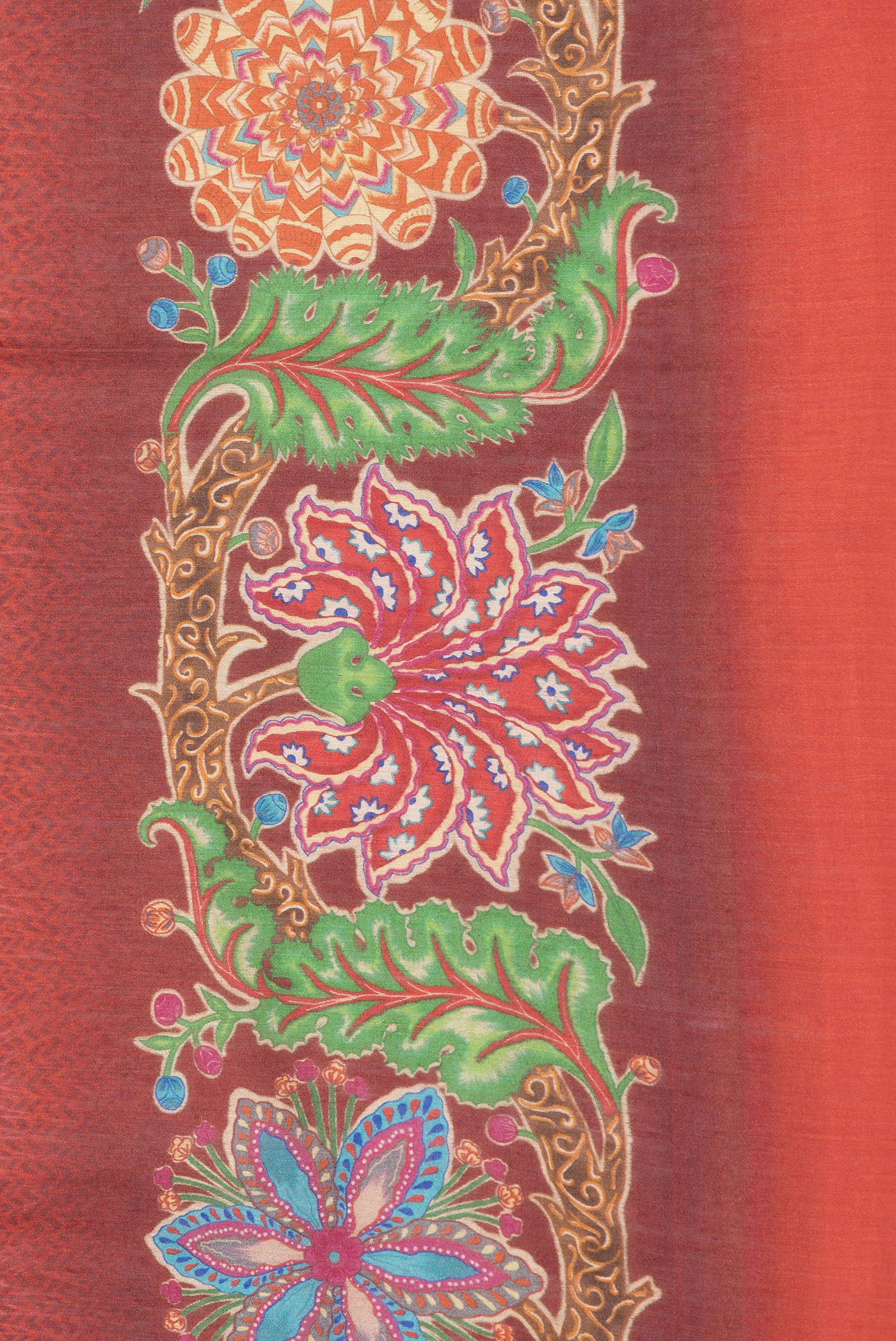 Border image of Red Dual Tone Chanderi Silk Saree with Printed design on the body and Fancy Border. 