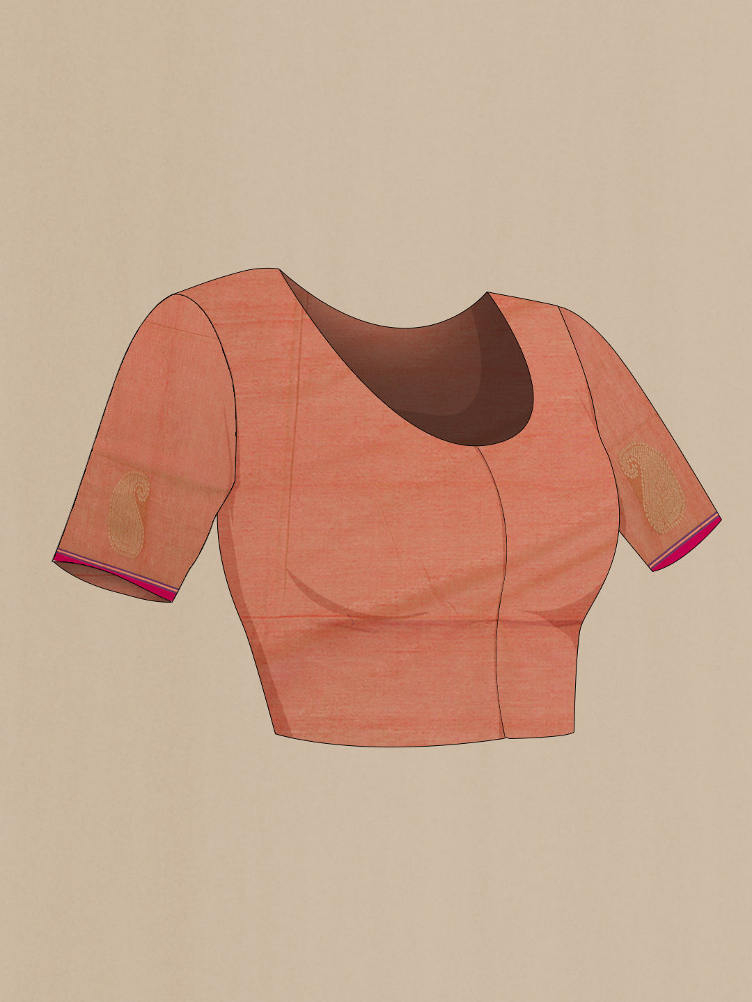 Close up image of the blouse of Brick Orange Dual Tone Coimbatore Cotton Saree with Jacquard design on the body and Fancy Border. 