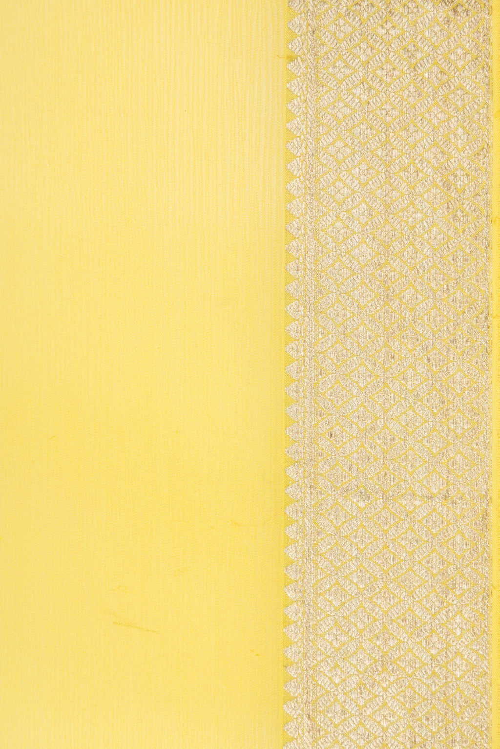 Border image of Lemon Yellow Dual Tone Mysore Chiffon Saree with Plain Body and Zari Border. 