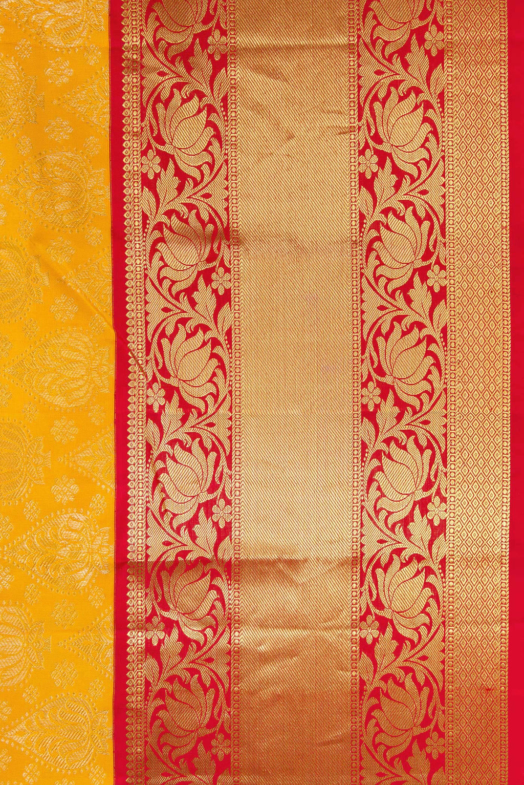 Border image of Mustard Dual Tone Kanjivaram Silk Saree with Zari Brocade on the body and Zari Border. 