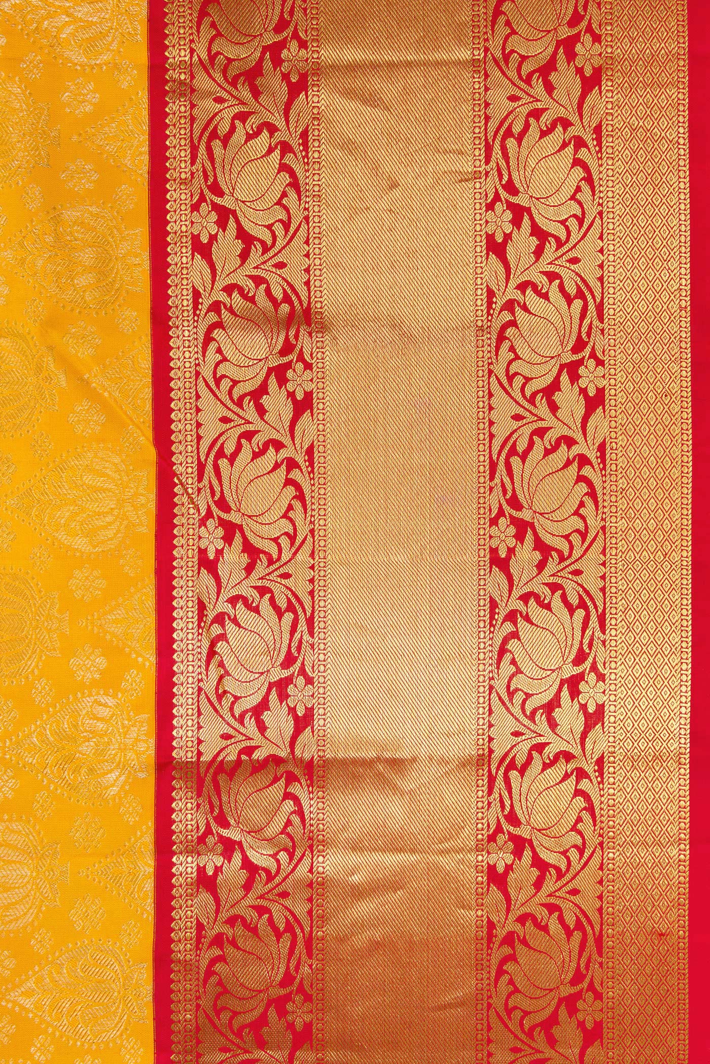 Border image of Mustard Dual Tone Kanjivaram Silk Saree with Zari Brocade on the body and Zari Border. 