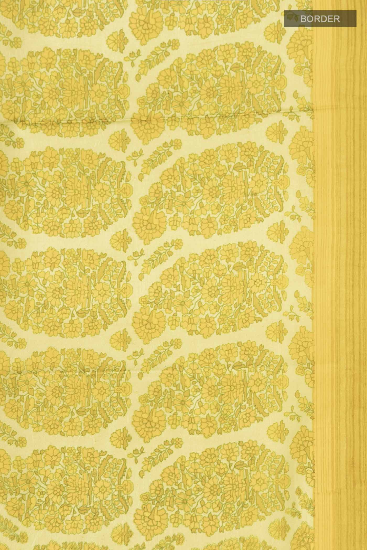 Border image of Green Printed Silk SareePrinted design on the body and Plain Border
