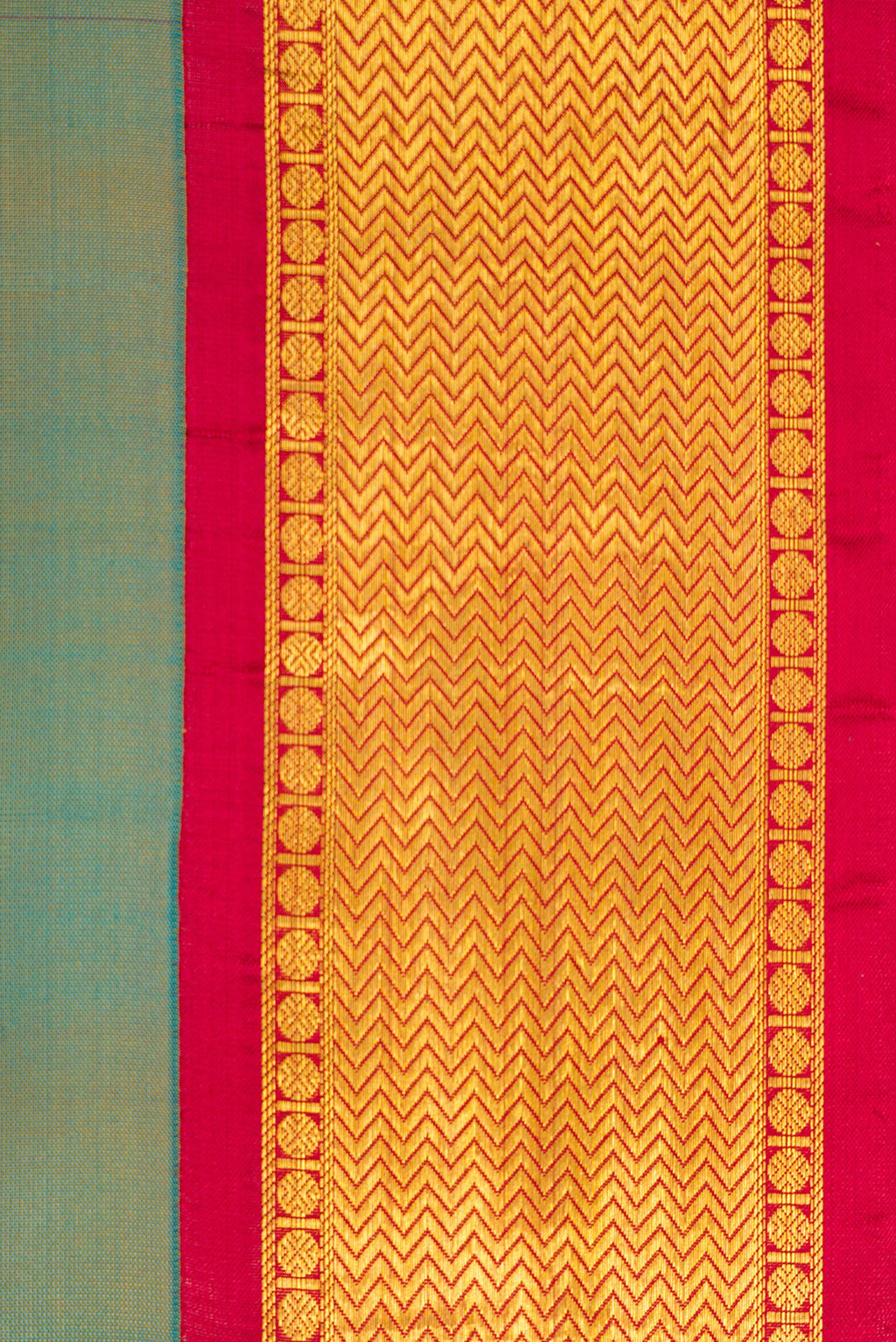Border image of Green Dual Tone Kanjivaram Silk Nine Yards Saree with Stripes on the body and Zari Border. 