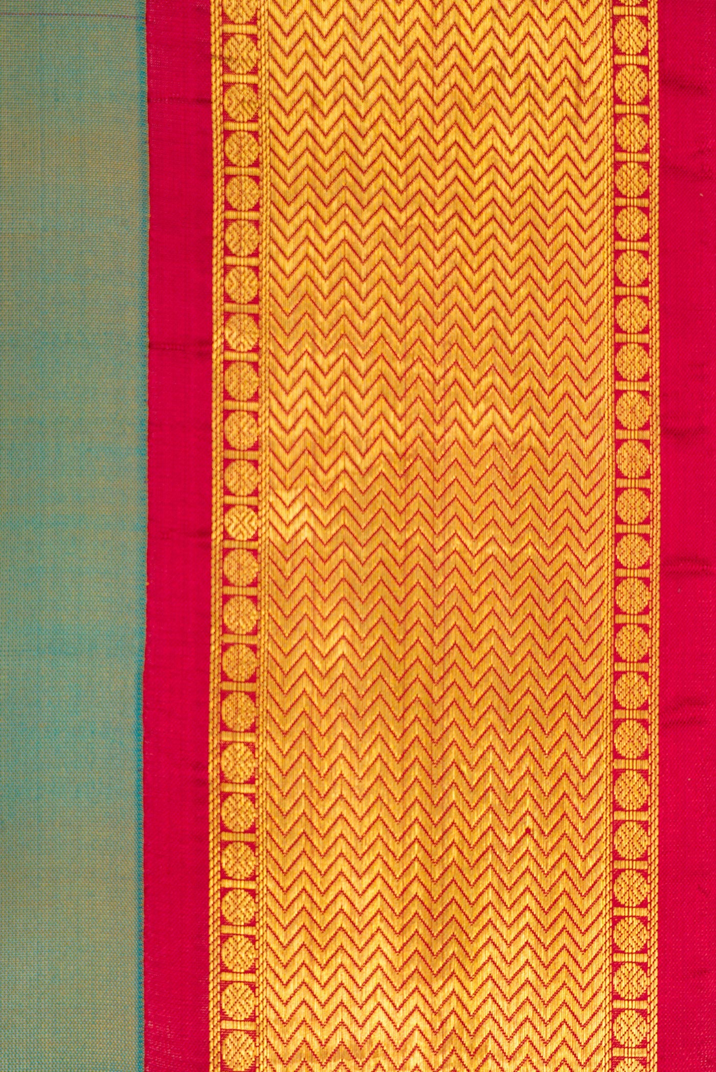 Border image of Green Dual Tone Kanjivaram Silk Nine Yards Saree with Stripes on the body and Zari Border. 