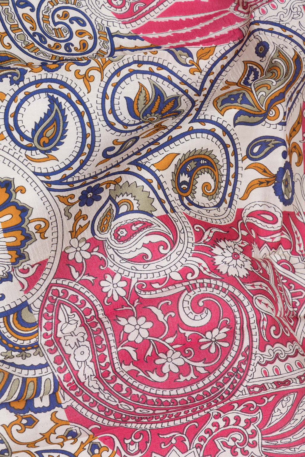 Close up of Multi Color Printed Silk Saree with Printed design on the body and Plain Border.  displaying folds