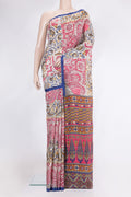 Multi Color Printed Silk Saree with Printed design on the body and Plain Border.  displayed on a mannequin