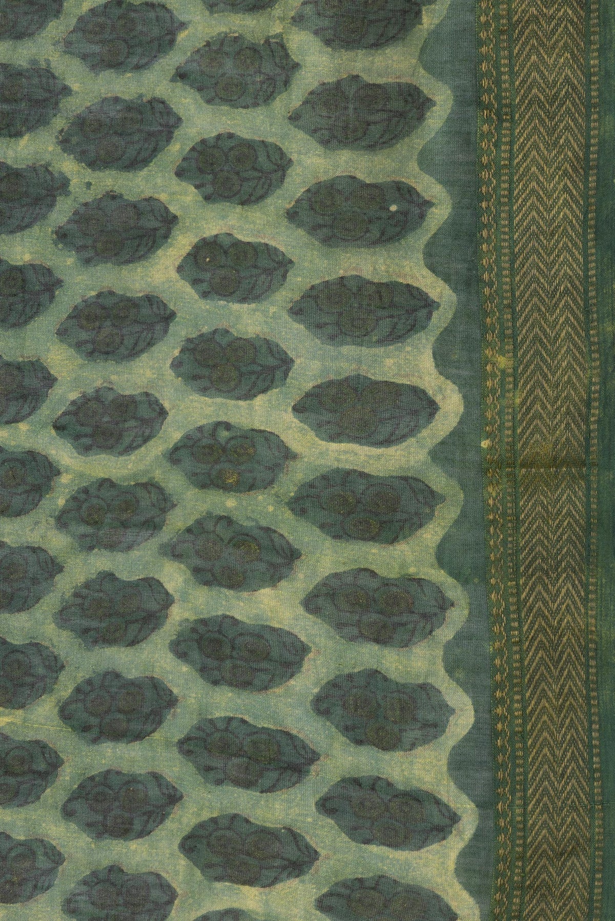 Border image of Green Dual Tone Chanderi Silk Saree with Printed design on the body and Zari Border. 