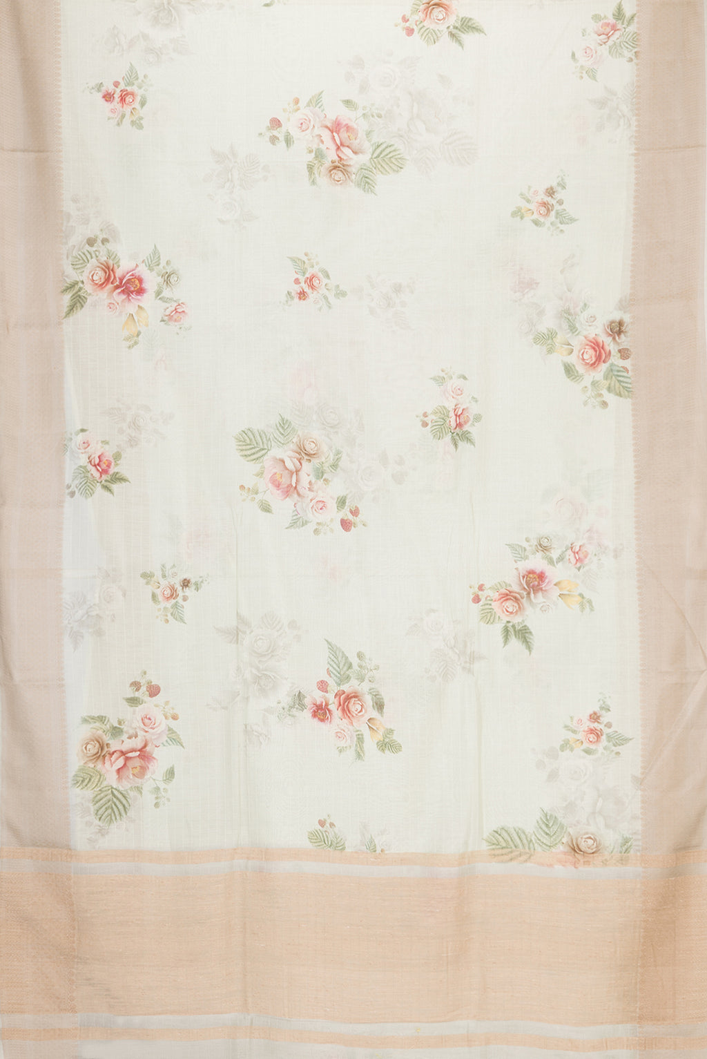 Flat view of Pista Green Dual Tone Chanderi Silk Saree with Printed design on the body and Thread Border. 