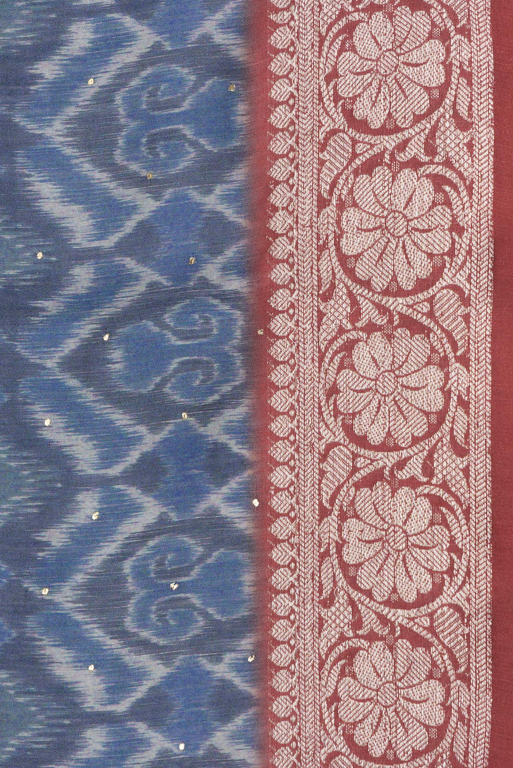 Border image of Blue Dual Tone Chanderi Silk Saree with Printed design on the body and Thread Border. 