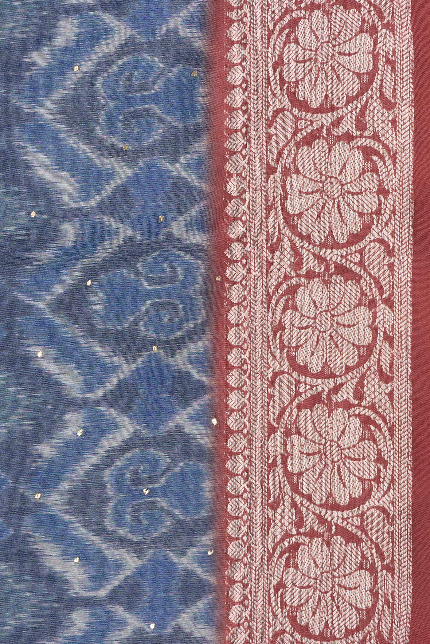 Border image of Blue Dual Tone Chanderi Silk Saree with Printed design on the body and Thread Border. 