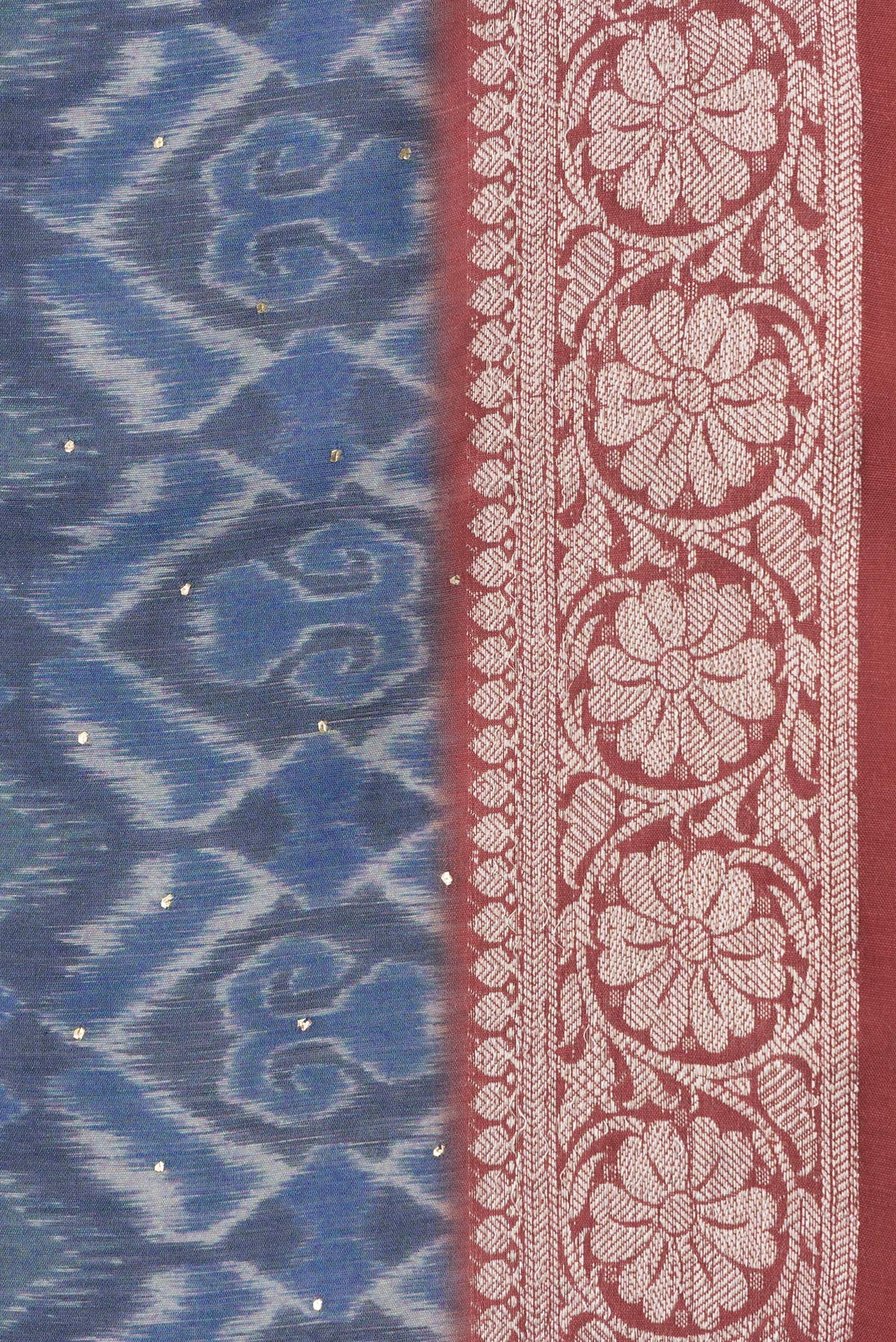 Border image of Blue Dual Tone Chanderi Silk Saree with Printed design on the body and Thread Border. 