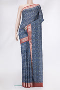 Blue Dual Tone Chanderi Silk Saree with Printed design on the body and Thread Border.  displayed on a mannequin