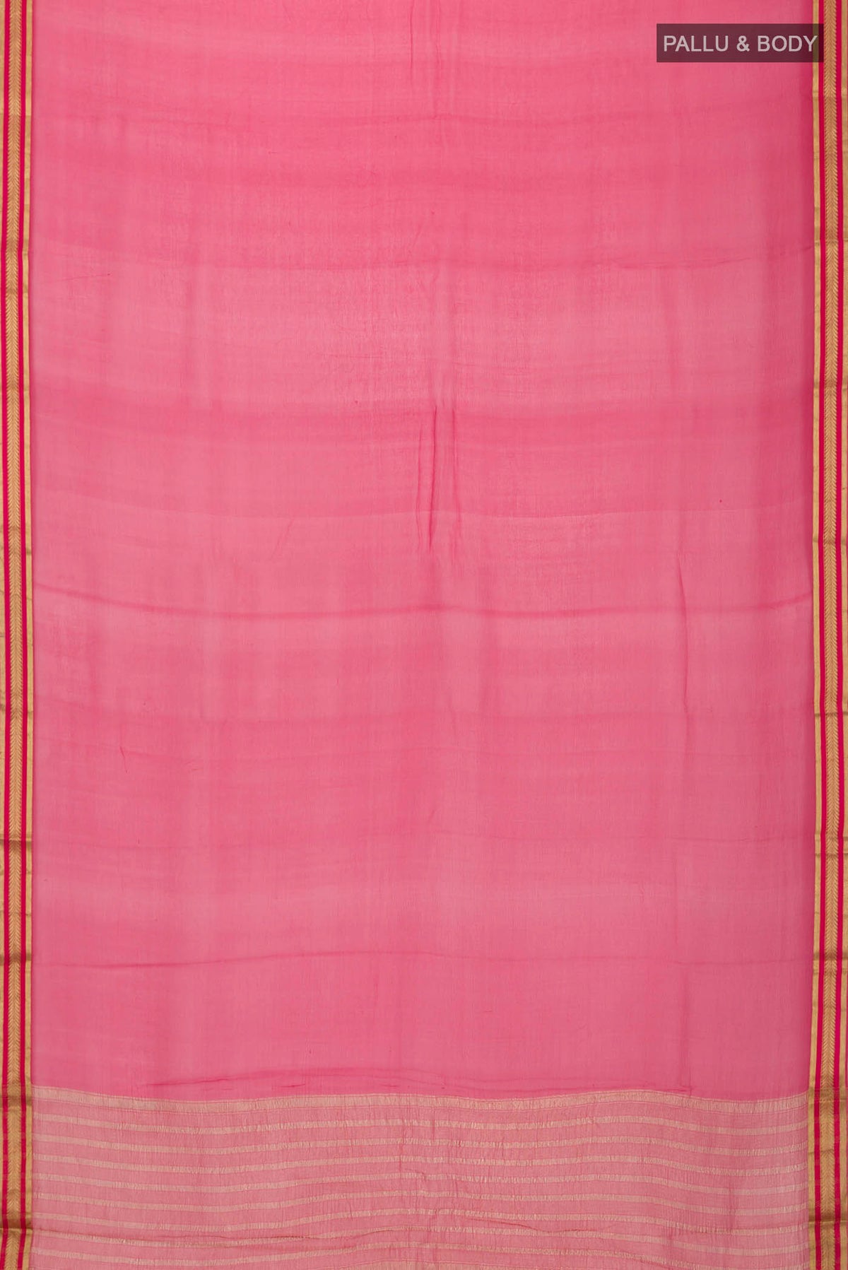 Flat view of Coral Mysore Chiffon Saree with Plain Body and Zari Border