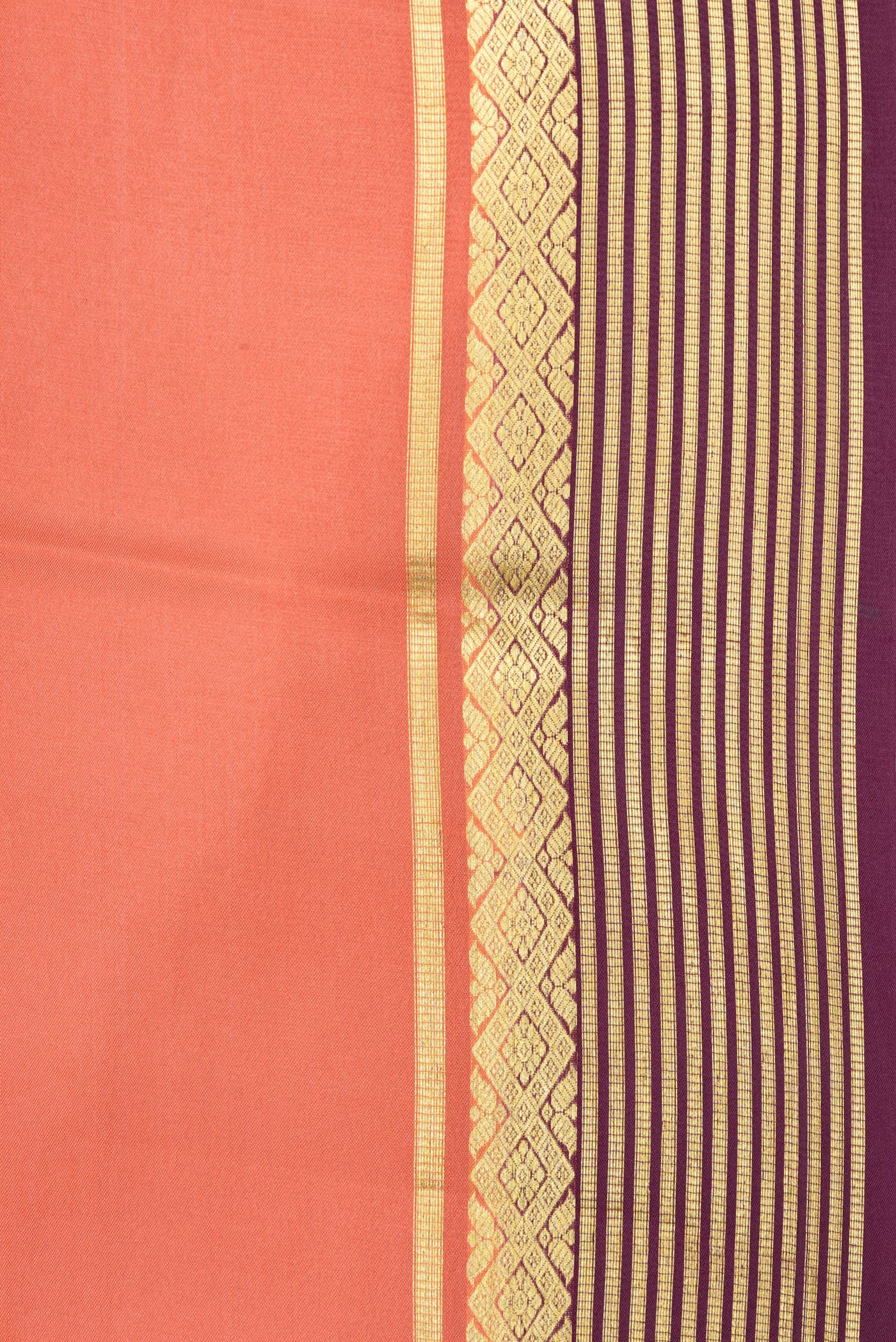 Border image of Peach Dual Tone Mysore Silk Saree with Plain Body and Zari Border. 