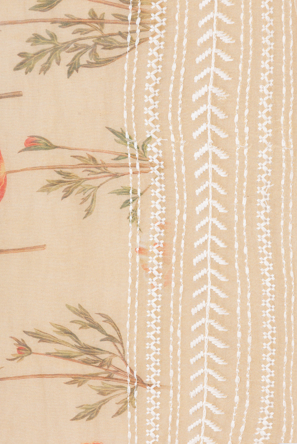 Border image of Sandal Dual Tone Chanderi Silk Saree with Printed design on the body and Embroidery Border. 
