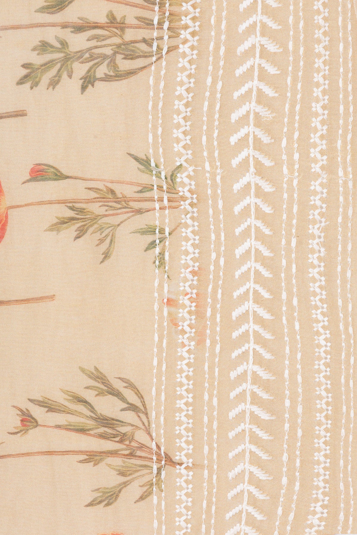 Border image of Sandal Dual Tone Chanderi Silk Saree with Printed design on the body and Embroidery Border. 