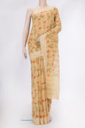 Sandal Dual Tone Chanderi Silk Saree with Printed design on the body and Embroidery Border.  displayed on a mannequin