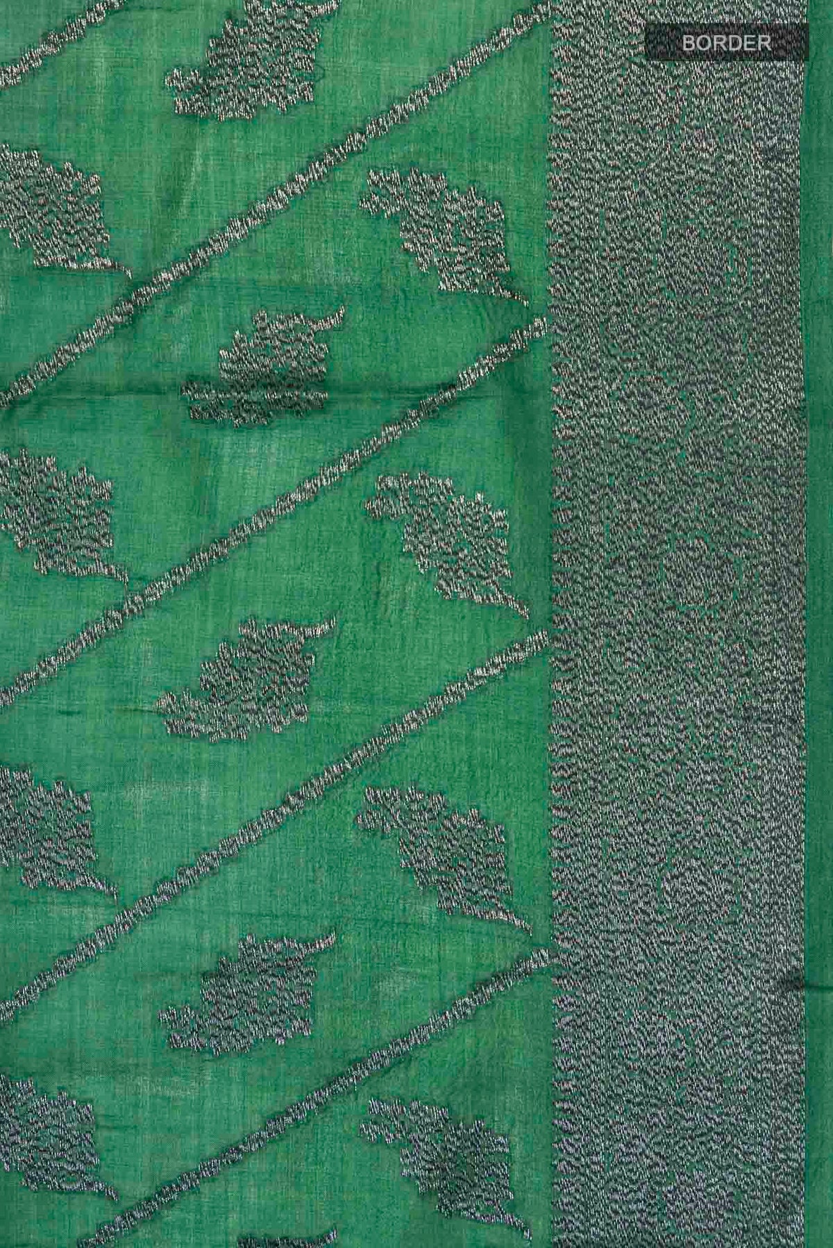 Border image of Green Banarasi Tussar Silk Saree with Zari And Thread Butta on the body and Zari And Thread Border