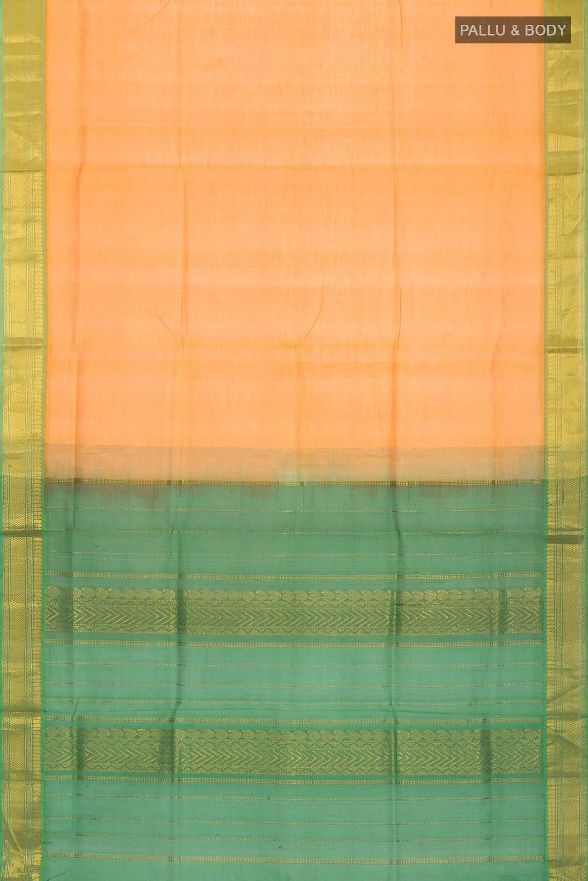 Flat view of Mustard Silk Cotton Saree with Plain Body and Zari Border
