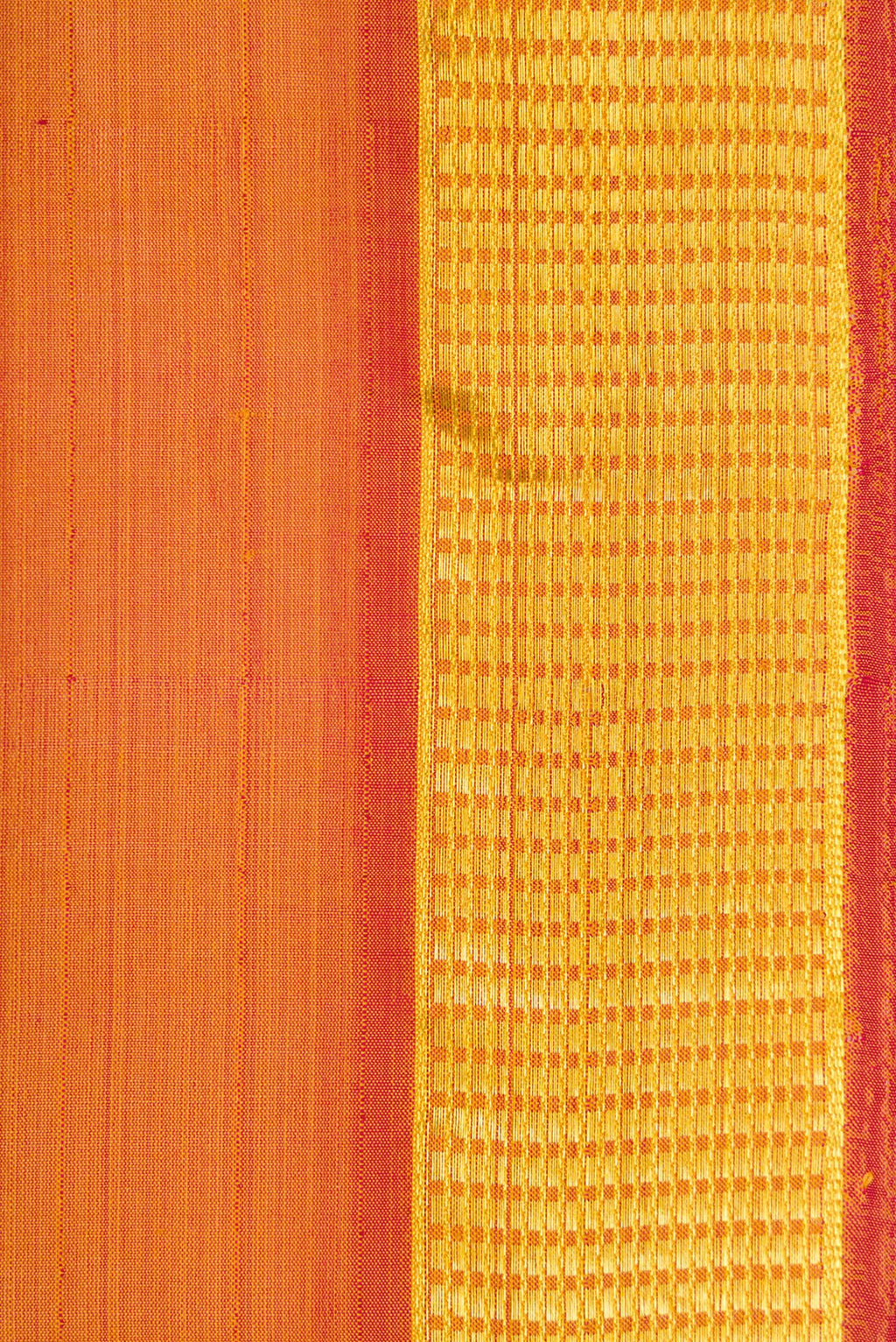 Border image of Mustard Dual Tone Kanjivaram Silk Nine Yards Saree with Plain Body and Zari Border. 