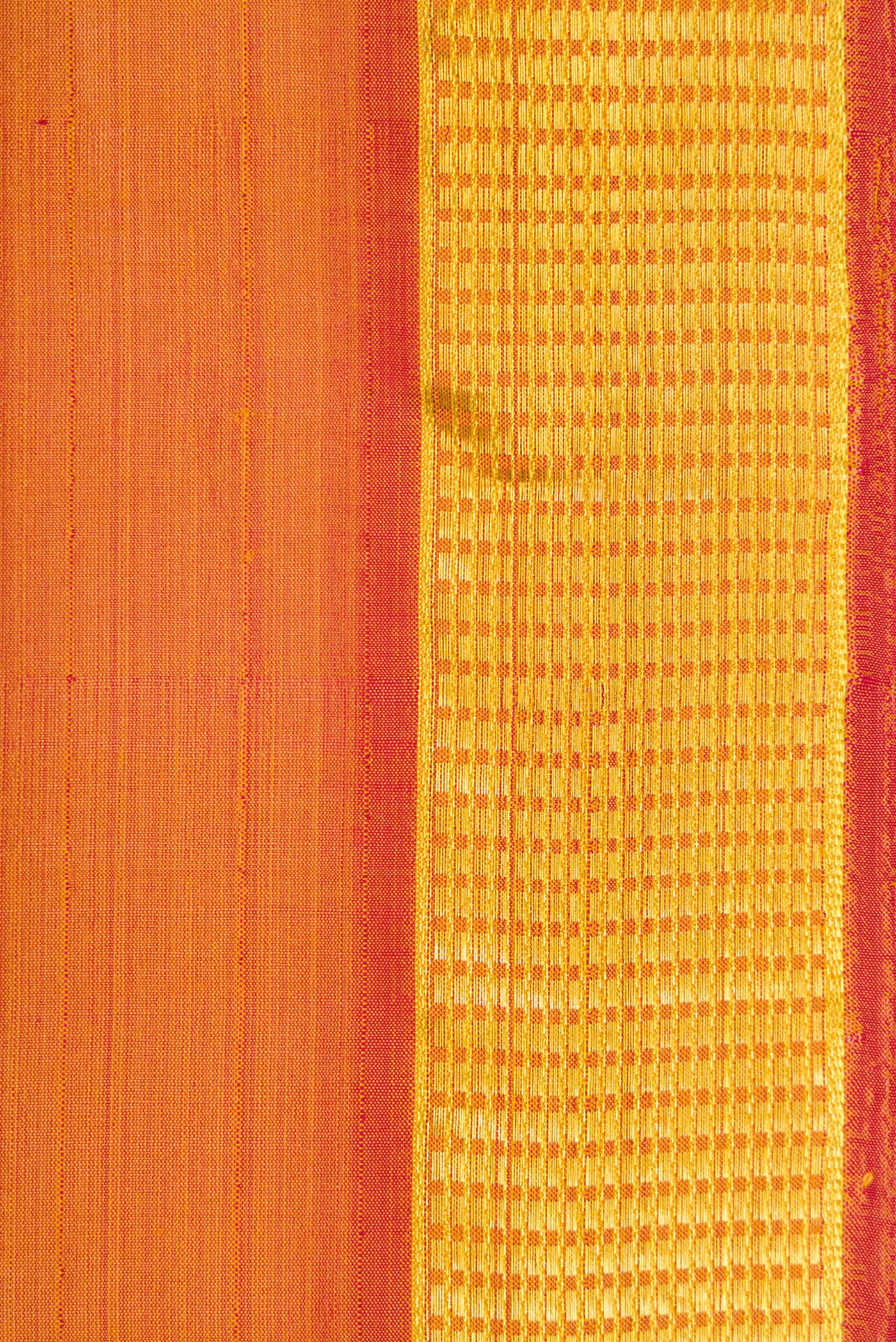 Border image of Mustard Dual Tone Kanjivaram Silk Nine Yards Saree with Plain Body and Zari Border. 