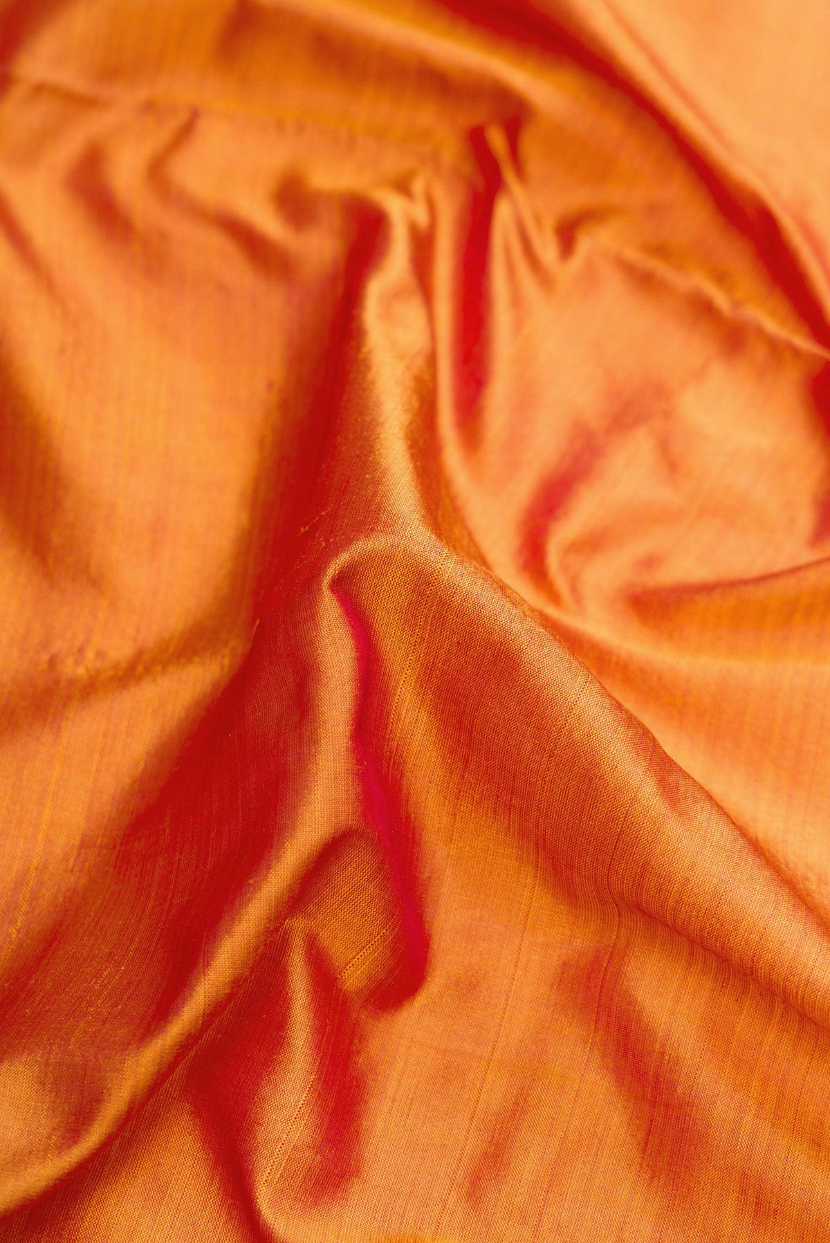 Close up of Mustard Dual Tone Kanjivaram Silk Nine Yards Saree with Plain Body and Zari Border.  displaying folds