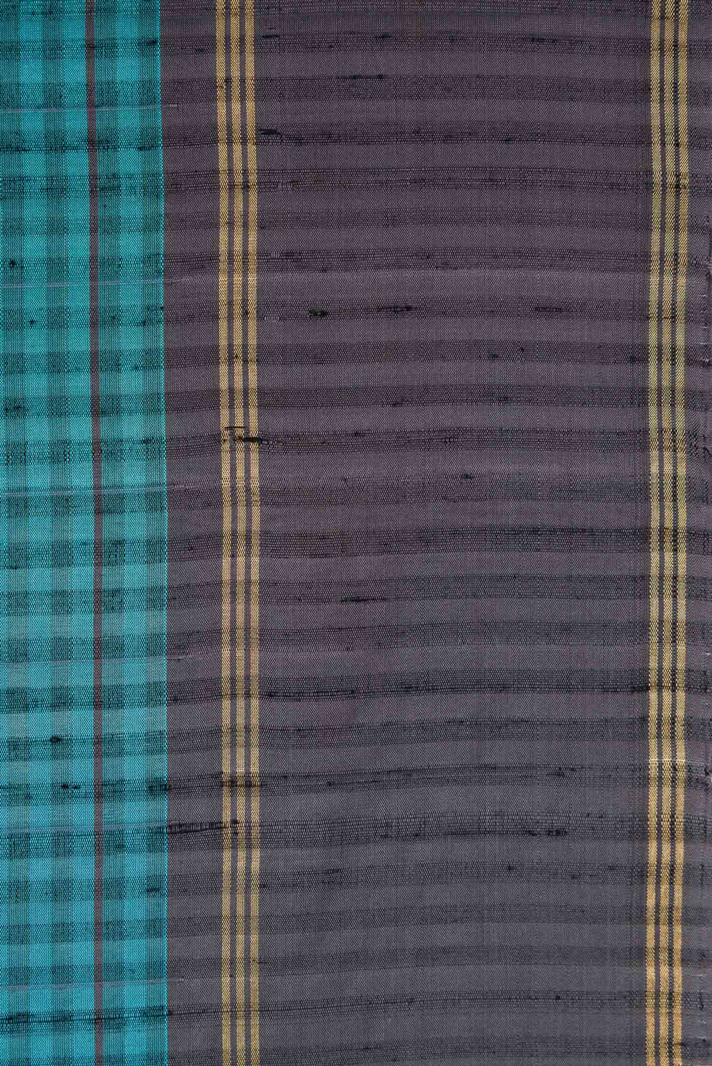 Border image of Maya Blue Dual Tone Soft Silk Saree with Checked design on the body and Zari Border