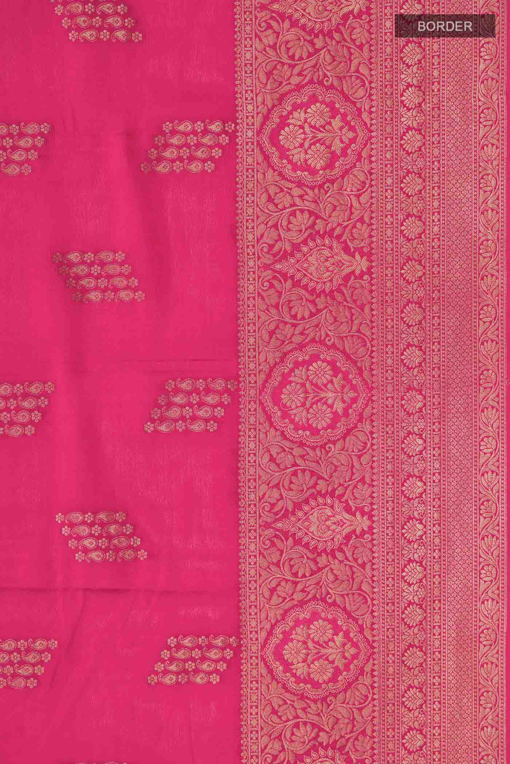 Border image of Pink Mysore Crepe Saree with Zari Butta on the body and Zari Border