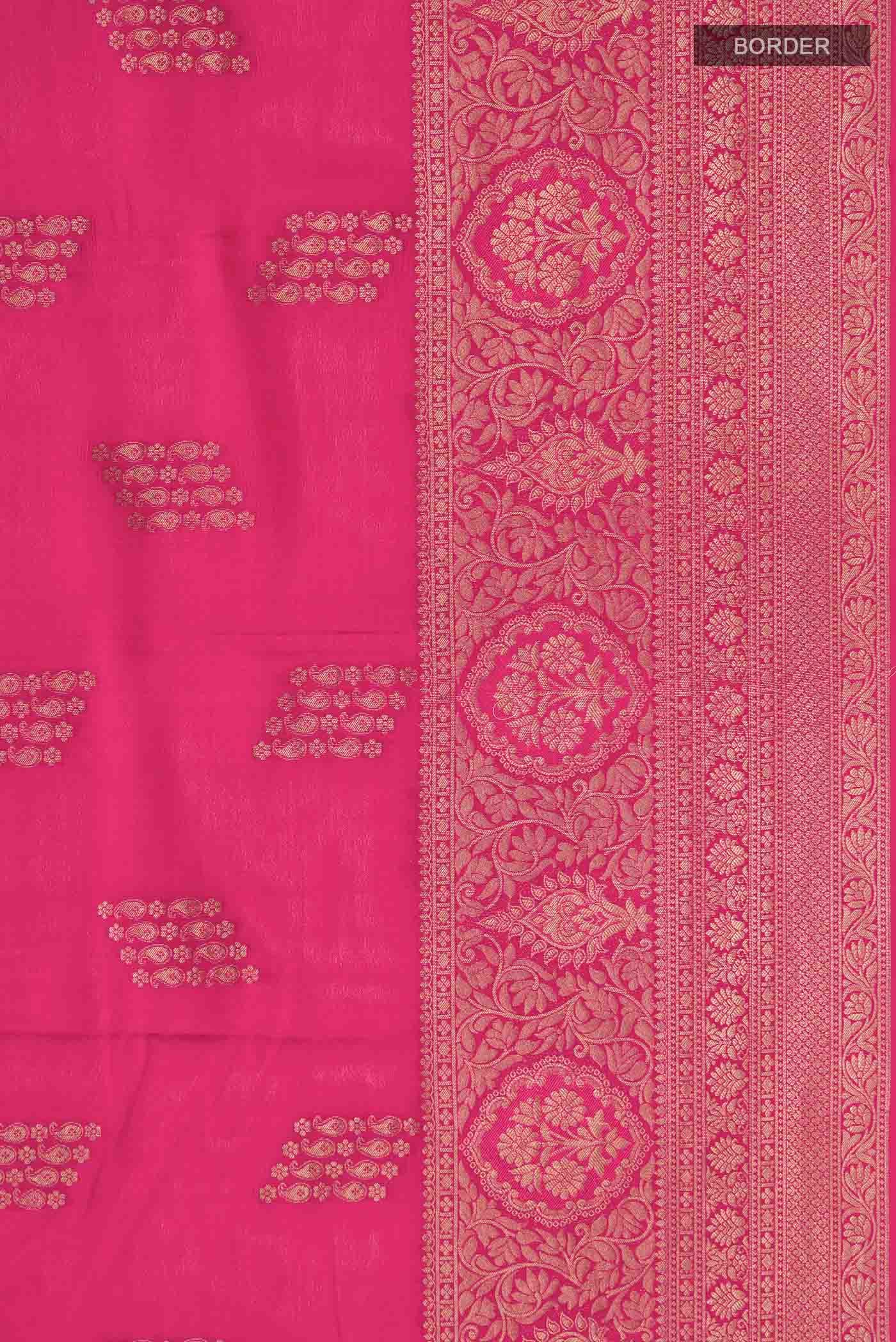 Border image of Pink Mysore Crepe Saree with Zari Butta on the body and Zari Border