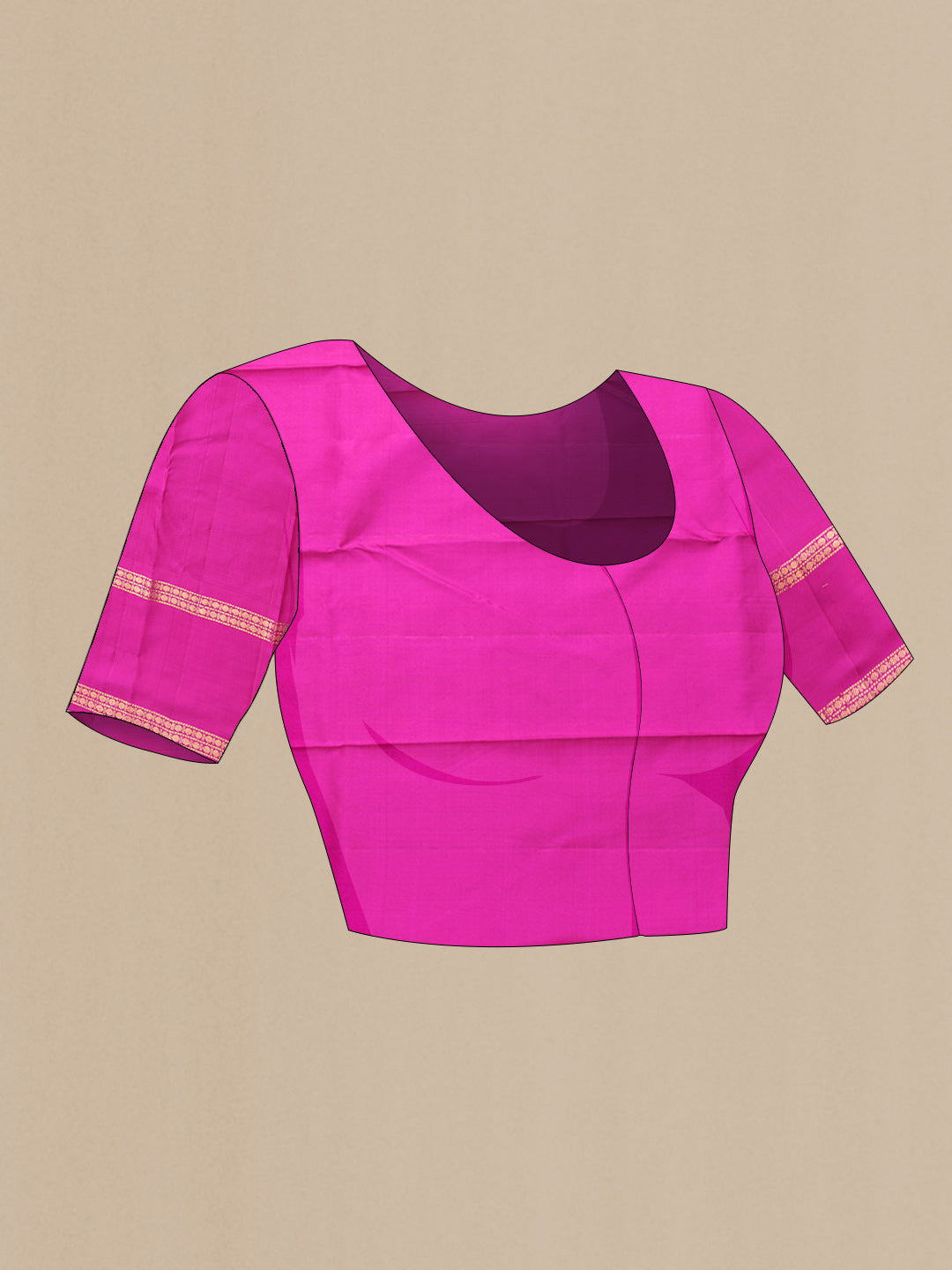 Close up image of the blouse of Mustard and Burgundy Color Kanjivaram Silk Saree with Checked design on the body and Zari Border. 
