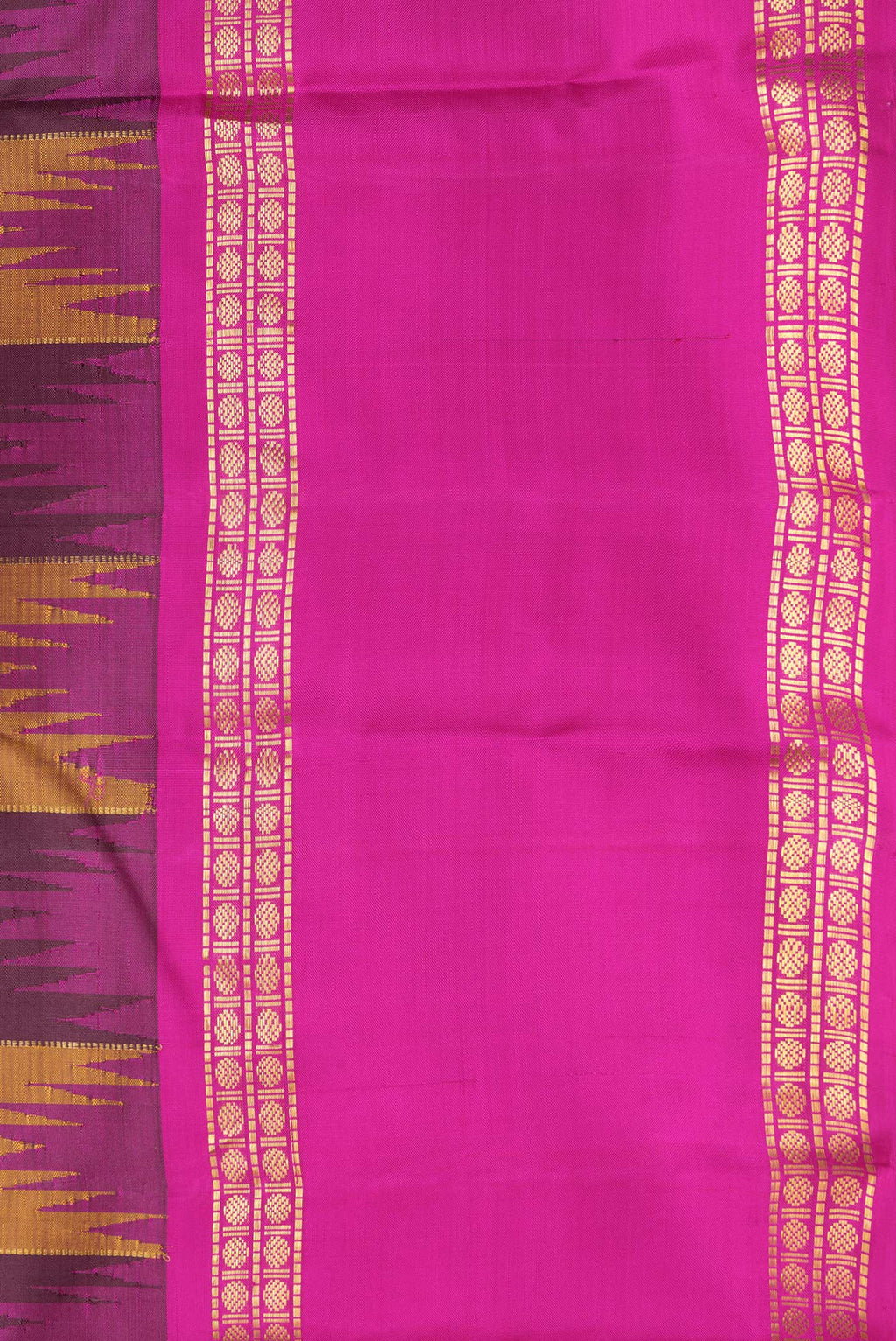 Border image of Mustard and Burgundy Color Kanjivaram Silk Saree with Checked design on the body and Zari Border. 