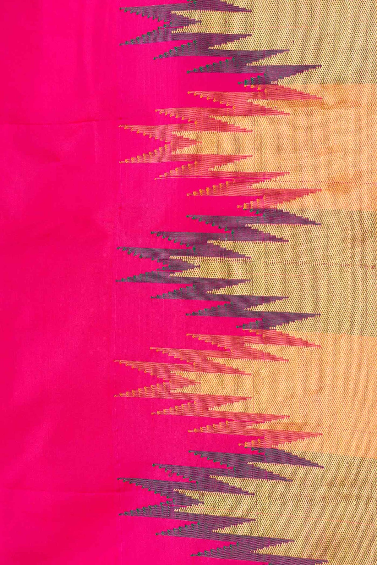 Border image of Pink Bangalore Silk Saree with Plain Body and Temple Border