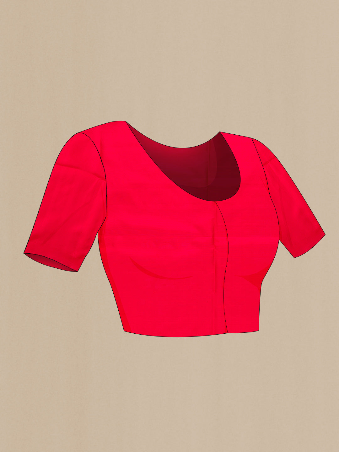 Close up image of the blouse of Red Dual Tone Soft Silk Saree with Thread Butta on the body and Plain Border. 